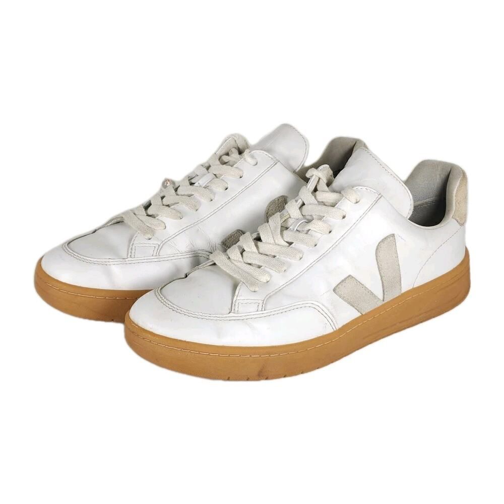 Veja Men's V-12 US 8 White Natural Leather Lace Up Low Top Sneakers Shoes